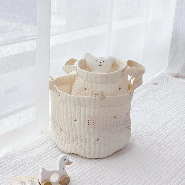 Beige Cotton Embroidery Baby Diaper Bag