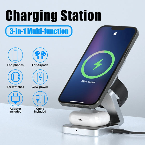 3-in-1 Foldable Magnetic Wireless Charger Stand